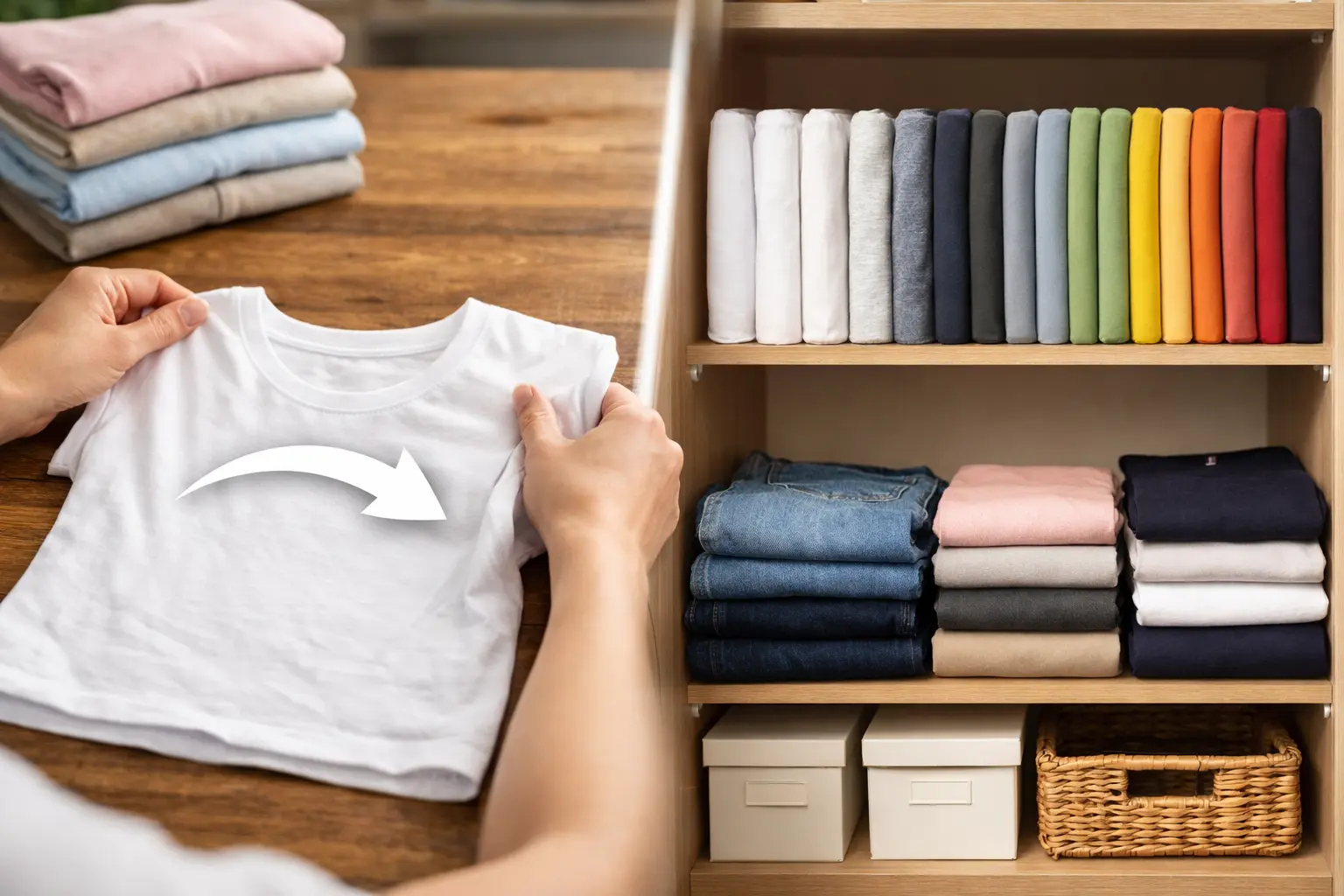 Der kleine Trick beim T Shirt Falten der deinen Kleiderschrank doppelt so ordentlich aussehen lässt dauerhaft schön